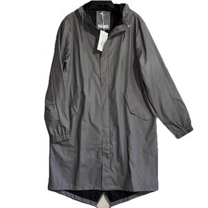 Rains Fishtail Parka W3 Raincoat Unisex‎ XL Slate Gray Hood Waterproof Back Yoke